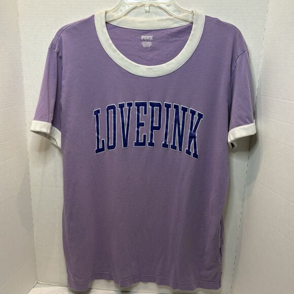 Victoria's Secret Tops - Victoria’s Secret Pink Crew Neck Campus Ringer T-shirt Top, Lavender , Size S